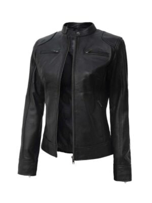 Dodge Black Leather Biker Jacket