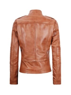 Womens Tan Leather Biker Jacket