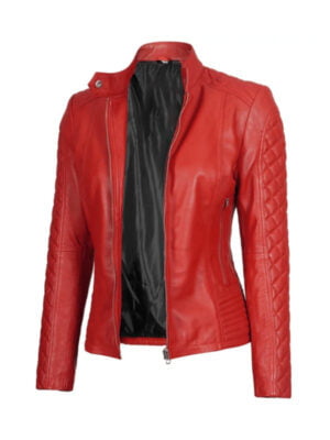 Women Red Quilted Leather Jacket