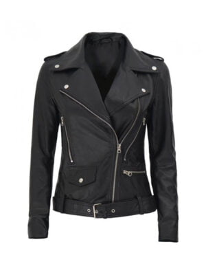 Womens Black Leather Biker Jacket