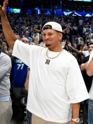 Patrick Mahomes NBA Playoffs 2024 Oversized White T Shirt