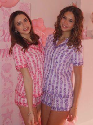 Pink Palm Pajamas Printed Set For Women