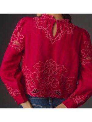 Sweet Magnolias Season 4 Maddie Townsend Pink Embroidered Blouse